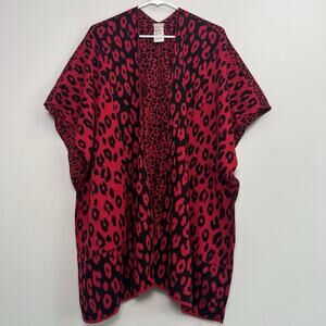 Chicos Womens S/M Animal Jacquard Black and Red Open Front cardigan Boho Resort